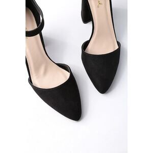 Lulus Ellarose Black Suede Ankle Strap Heels - Size 8